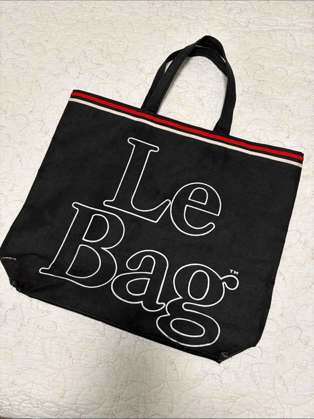 80’s vintage Le Bag Black Canvas Tote with Red Trim